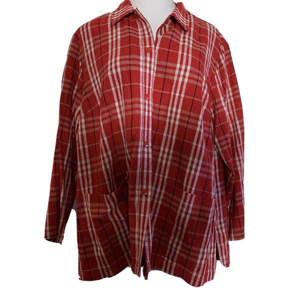 Plus Size Red Plaid Shacket Snap Front Country Shirt Jacket Long Sleeve 16W - Picture 1 of 11